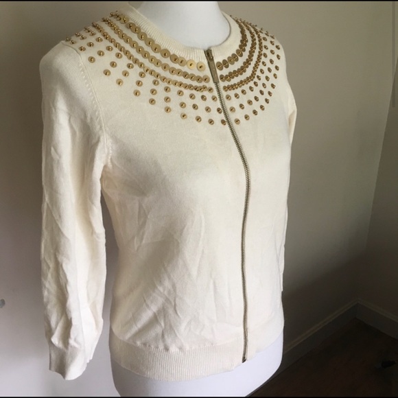 MICHAEL Michael Kors Gold Sequin Zip-up Sweater XS - Picture 3 of 14